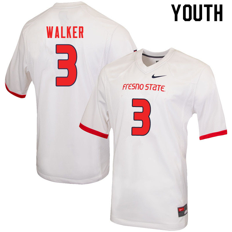 Youth #3 Mykal Walker Fresno State Bulldogs College Football Jerseys Sale-White
